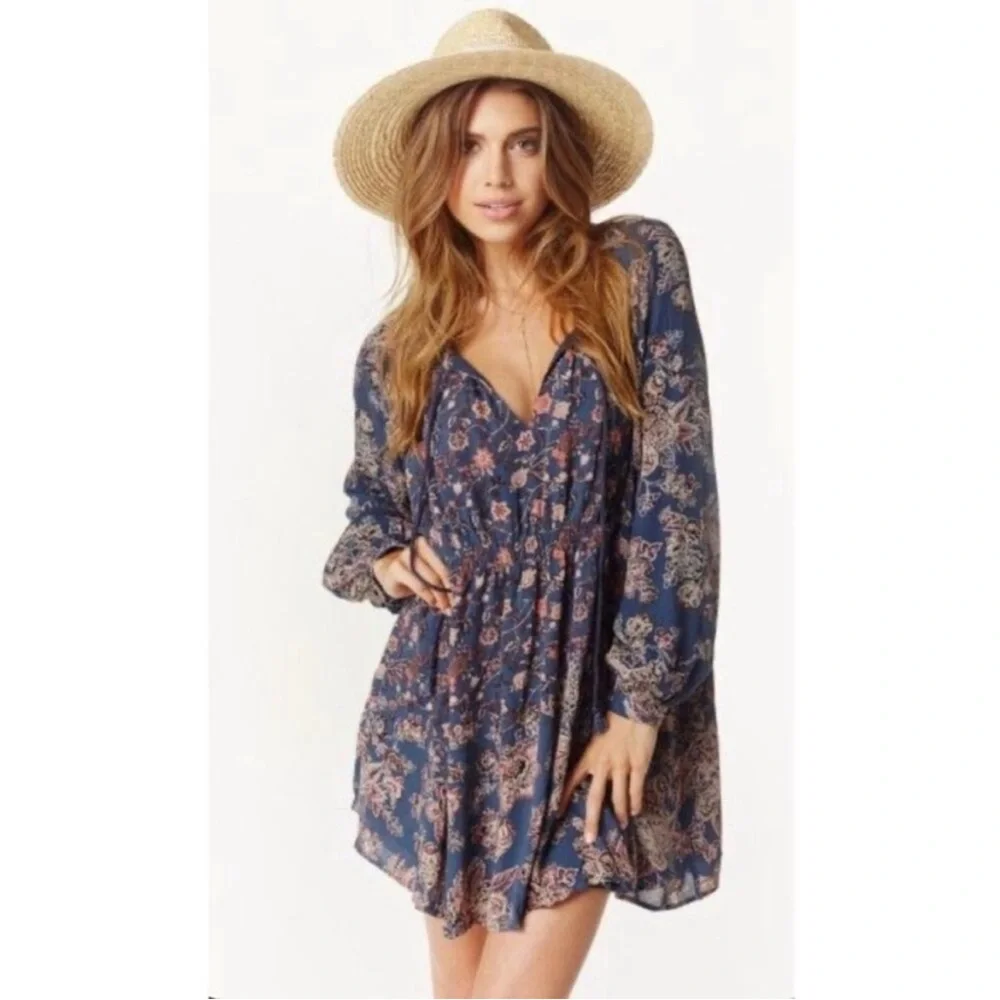 Free people lucky loosey floral mini boho dress